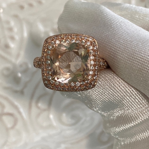 Morganite Diamond Cushion Cut Sterling Silver 14k Rose Gold Ring 4Ct Christmas - Picture 1 of 17